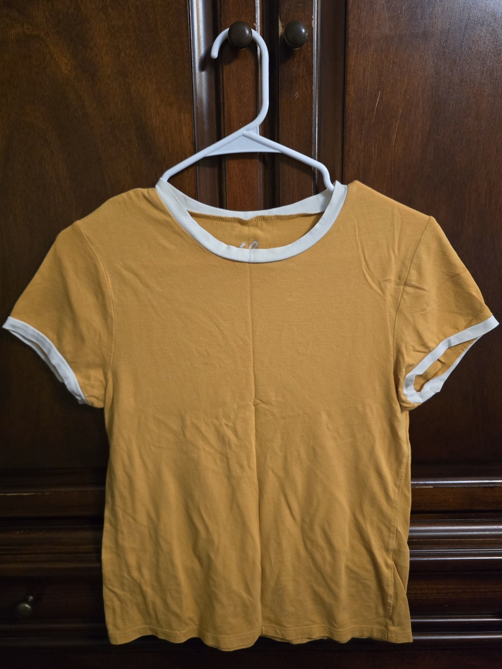 Charlotte Russe Mustard Short Sleeve Ringer Tee with White Trim